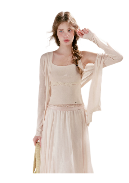 Sheer Lace Trim Knit Set