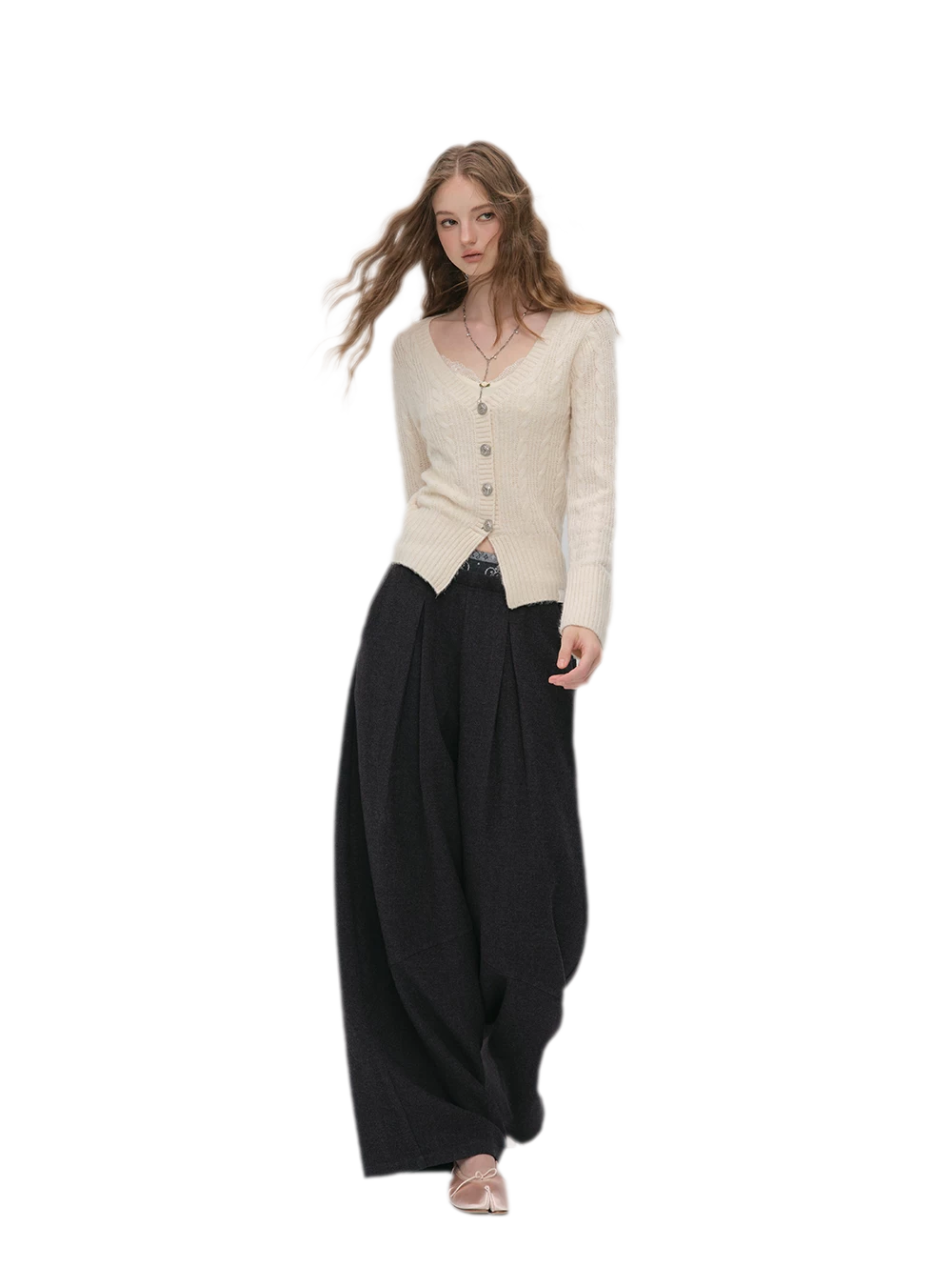 Brushed Cable-Knit Fitted Cardigan