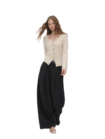 Brushed Cable-Knit Fitted Cardigan