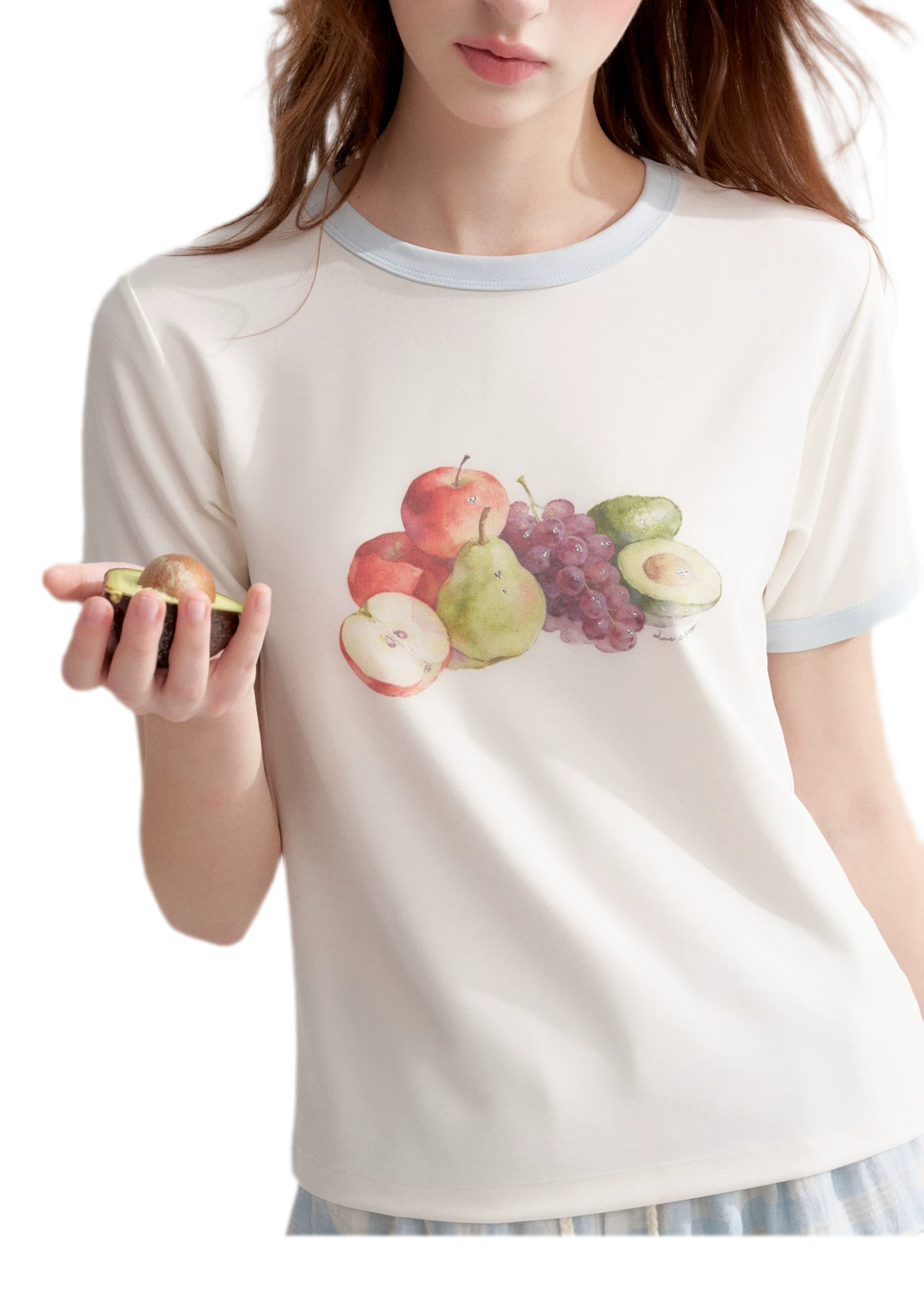 Rhinestone Fruit Print Tee