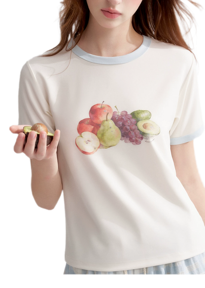 Rhinestone Fruit Print Tee