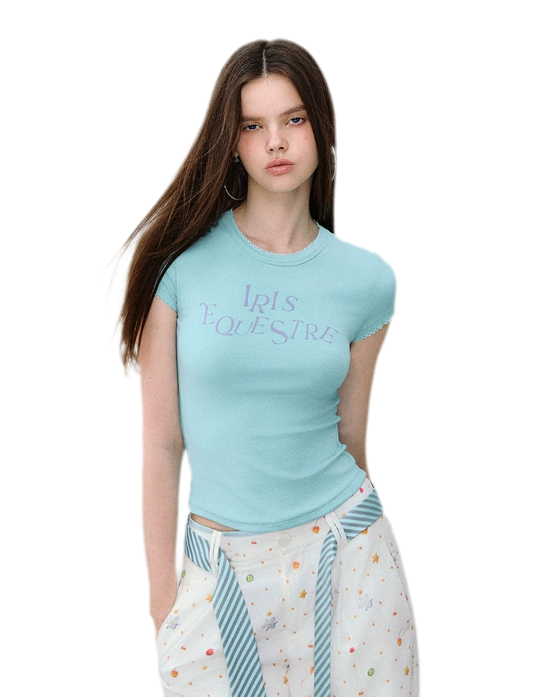 Tencel-Cotton Letter Print Slim T-Shirt