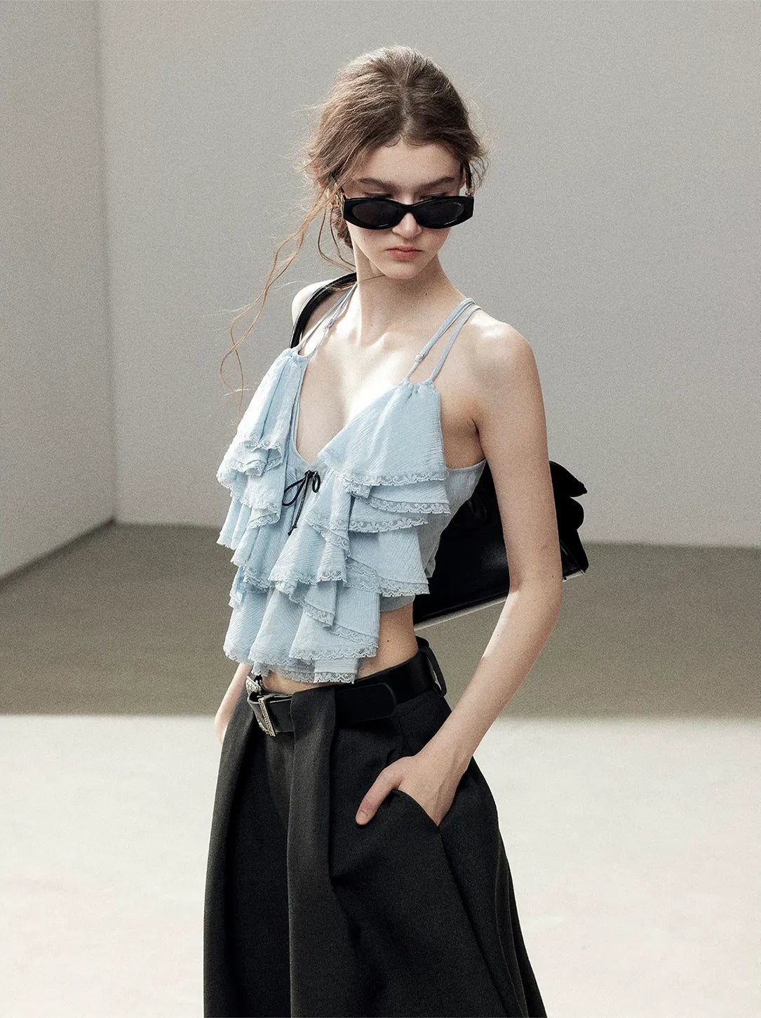 Pleated V-Neck Set