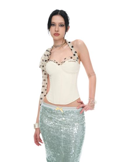 White Polka Dot Chiffon Corset