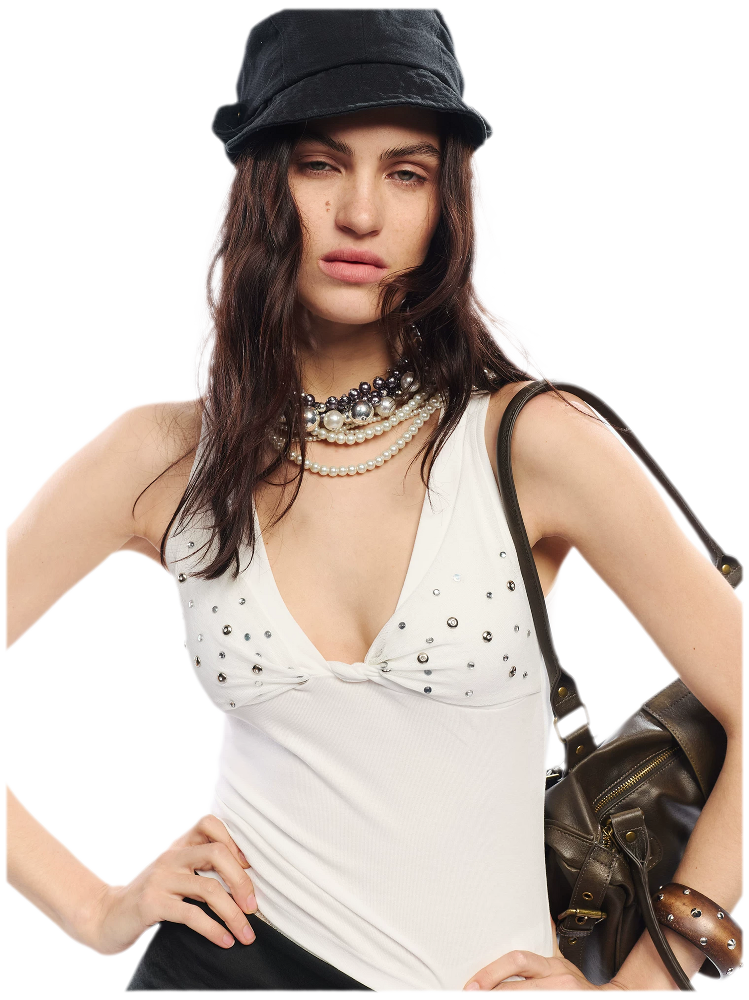 Leopard Print Rhinestone V-neck Camisole