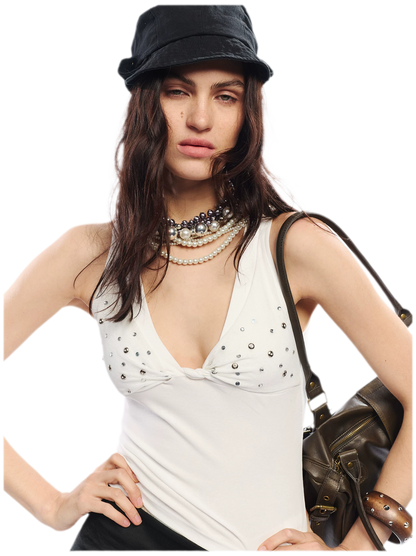 Leopard Print Rhinestone V-neck Camisole