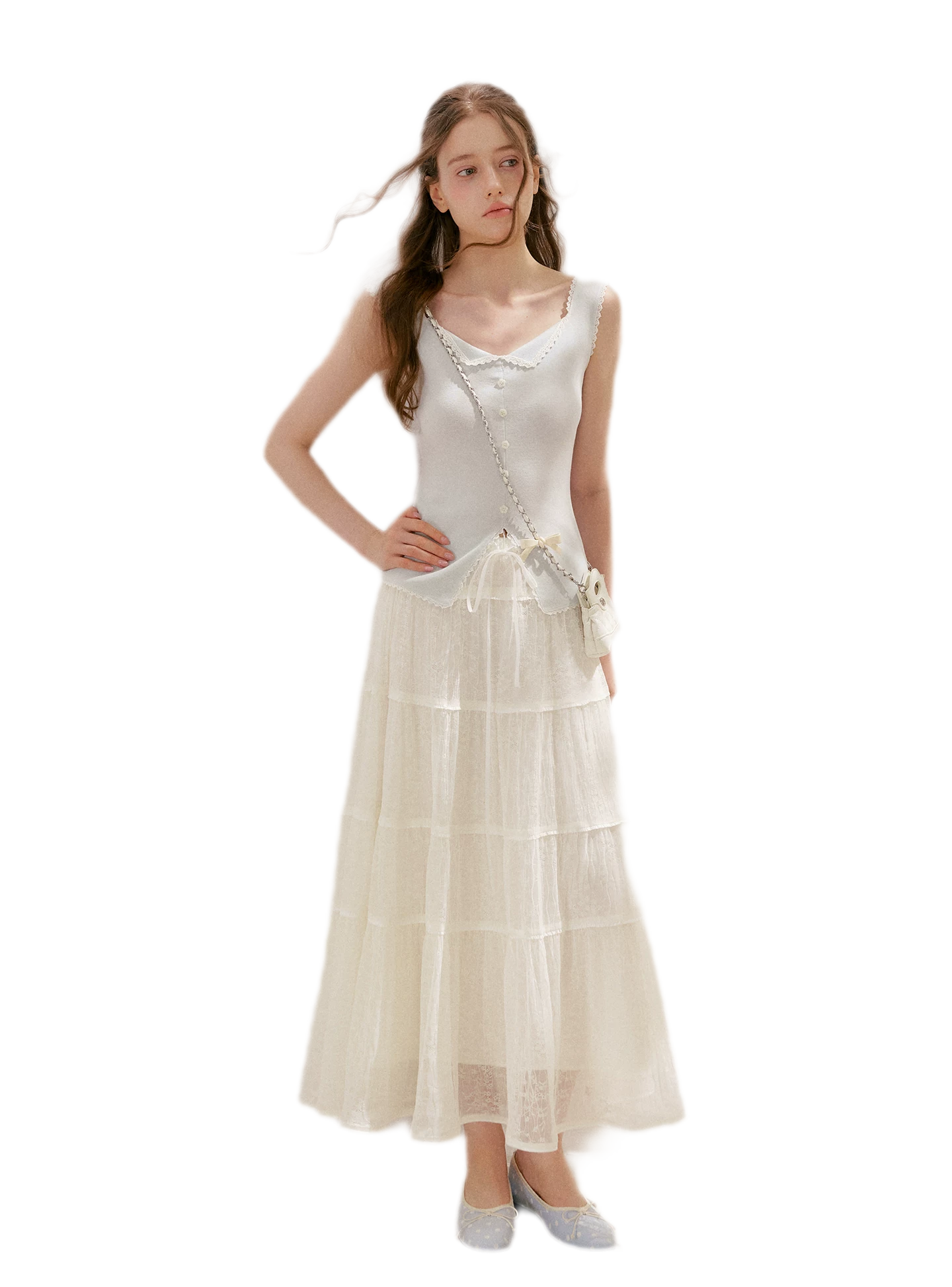 Lace Trim Knit Vest
