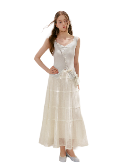 Lace Trim Knit Vest