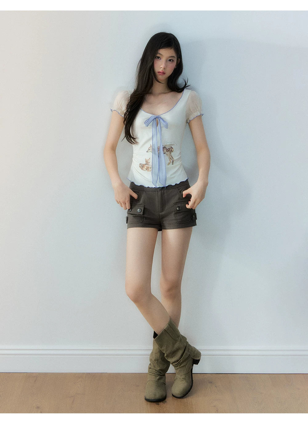 Vintage Brown Multi-Pocket Slim Shorts