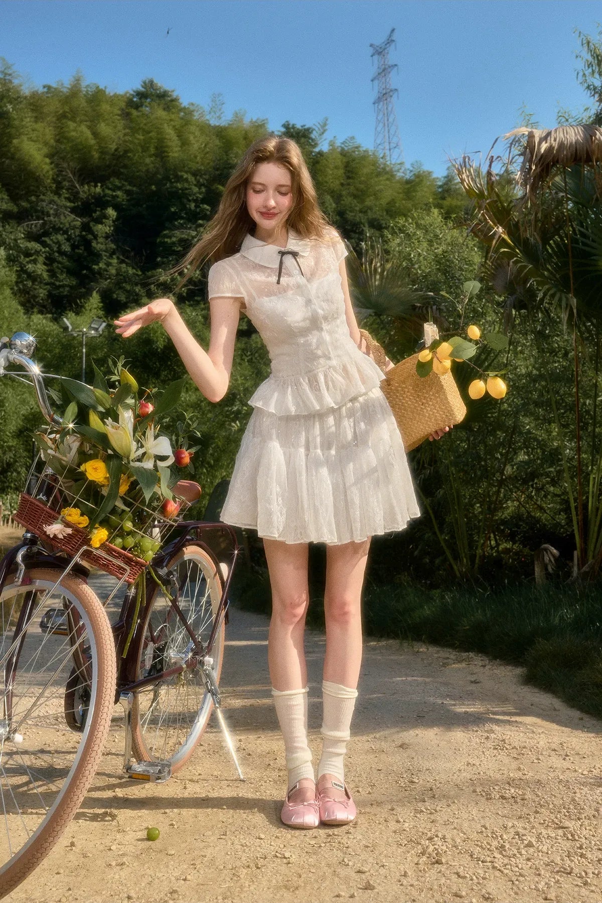 Water Droplet Lace Shirt &amp; Skirt
