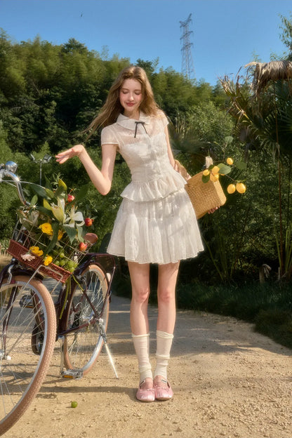Water Droplet Lace Shirt &amp; Skirt