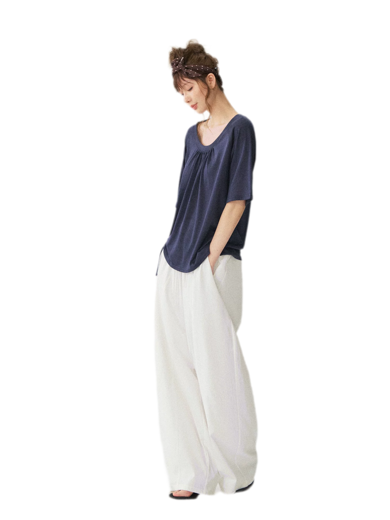 V-Neck Ruched Knit Tee