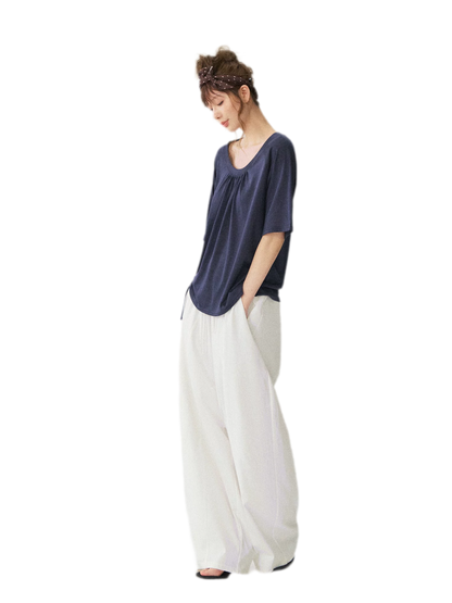 V-Neck Ruched Knit Tee