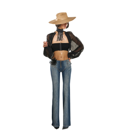 Washed Denim Multi-Belt Jeans