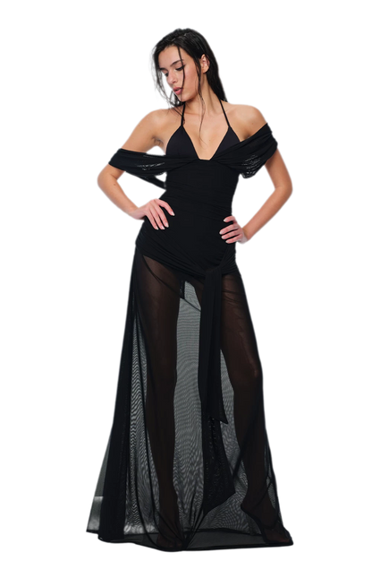 Robe en tulle transparent dos nu