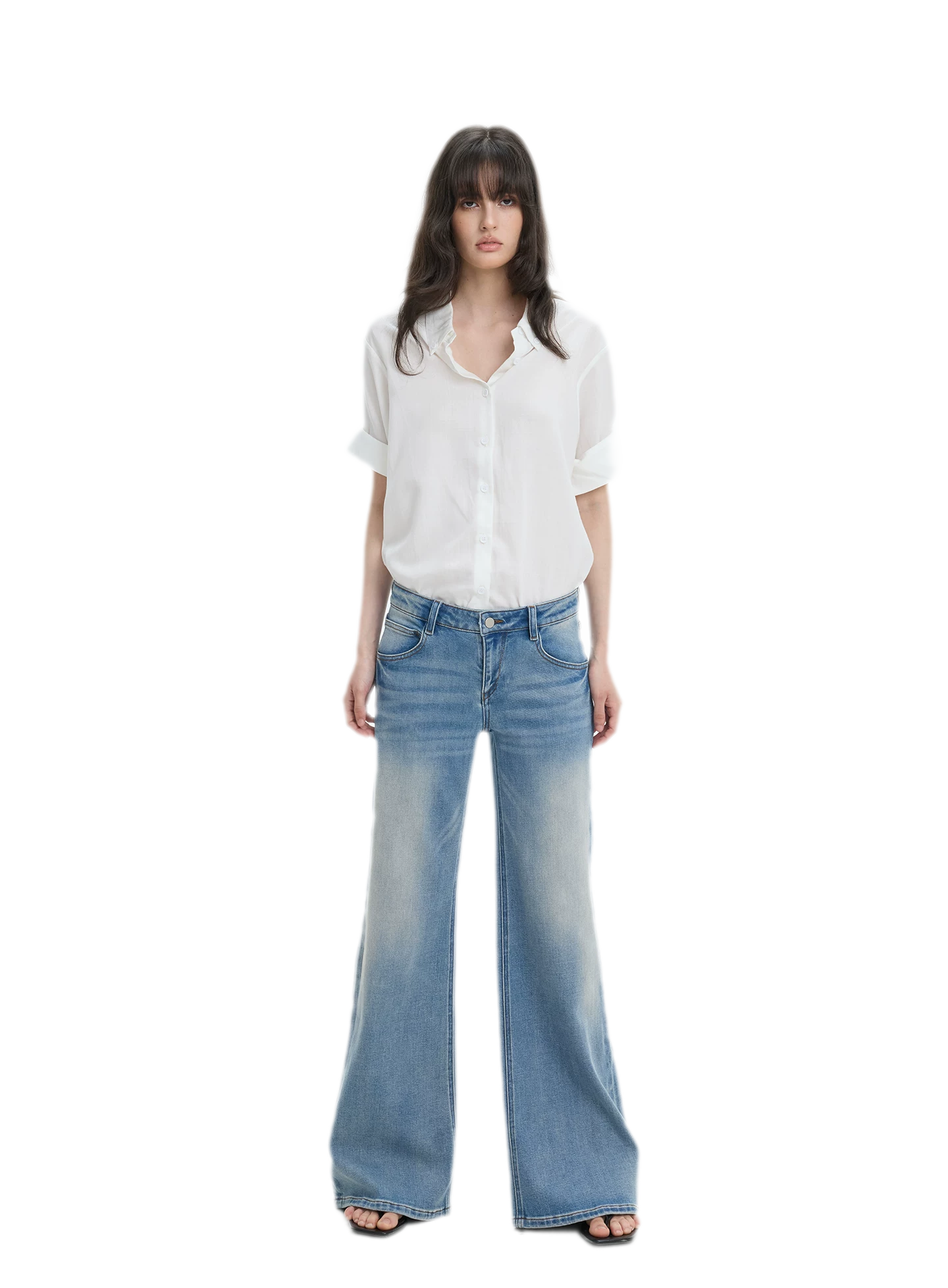 Washed Low-Rise Wide-Leg Jeans