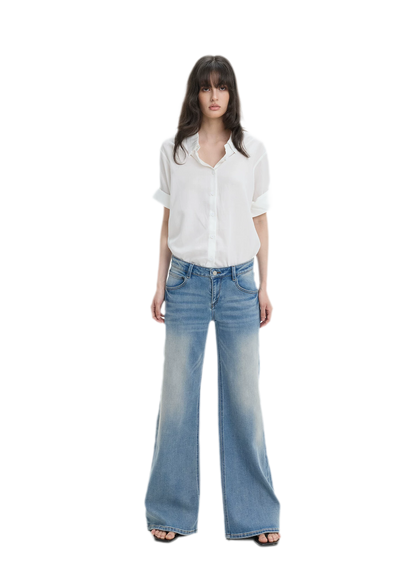 Washed Low-Rise Wide-Leg Jeans
