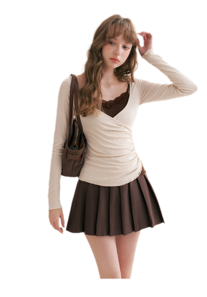 Lace Crossover Slim T-Shirt