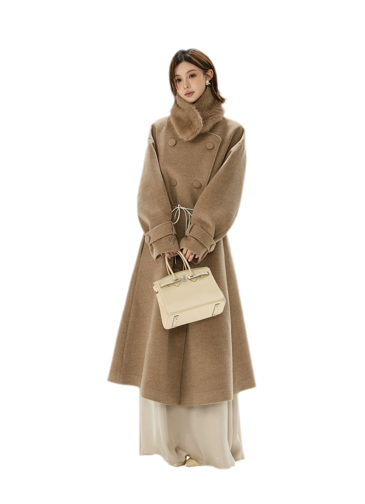 Detachable Fur Collar A-Line Coat