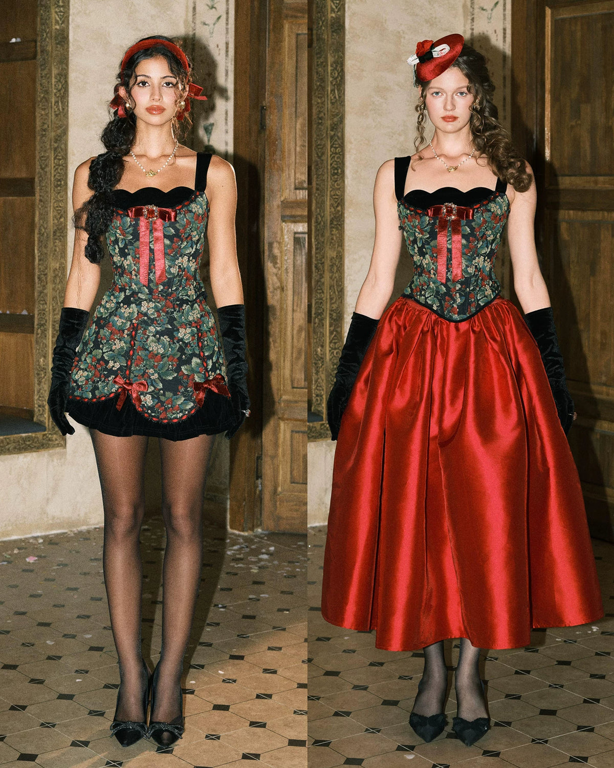 Floral Jacquard Corset Dress