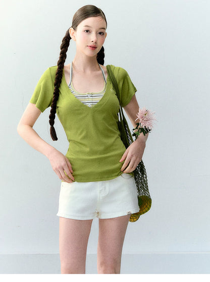 Original Lyocell Colorblock V-Neck Two-Piece Set