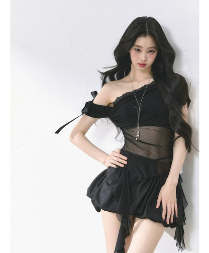 Sheer Asymmetric Mesh Tee