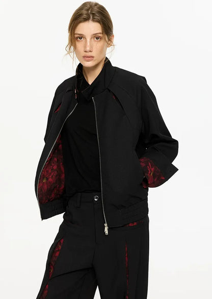 Textured Contrast Harrington Jacket