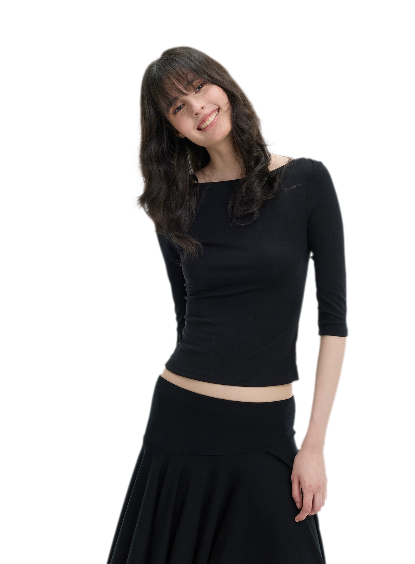 Lyocell Boat Neck Knit Top