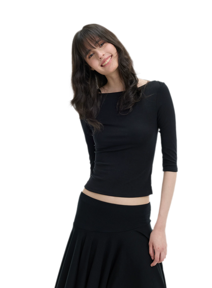 Lyocell Boat Neck Knit Top