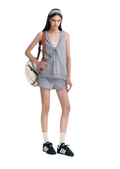U-Neck Hoodie Vest Set