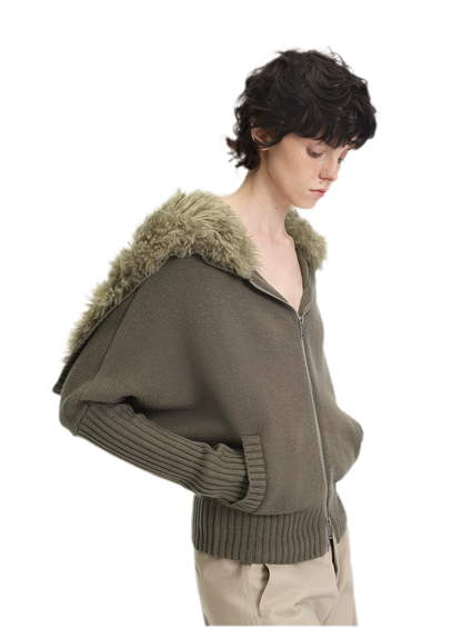 Textured Batwing Hooded Cardigan