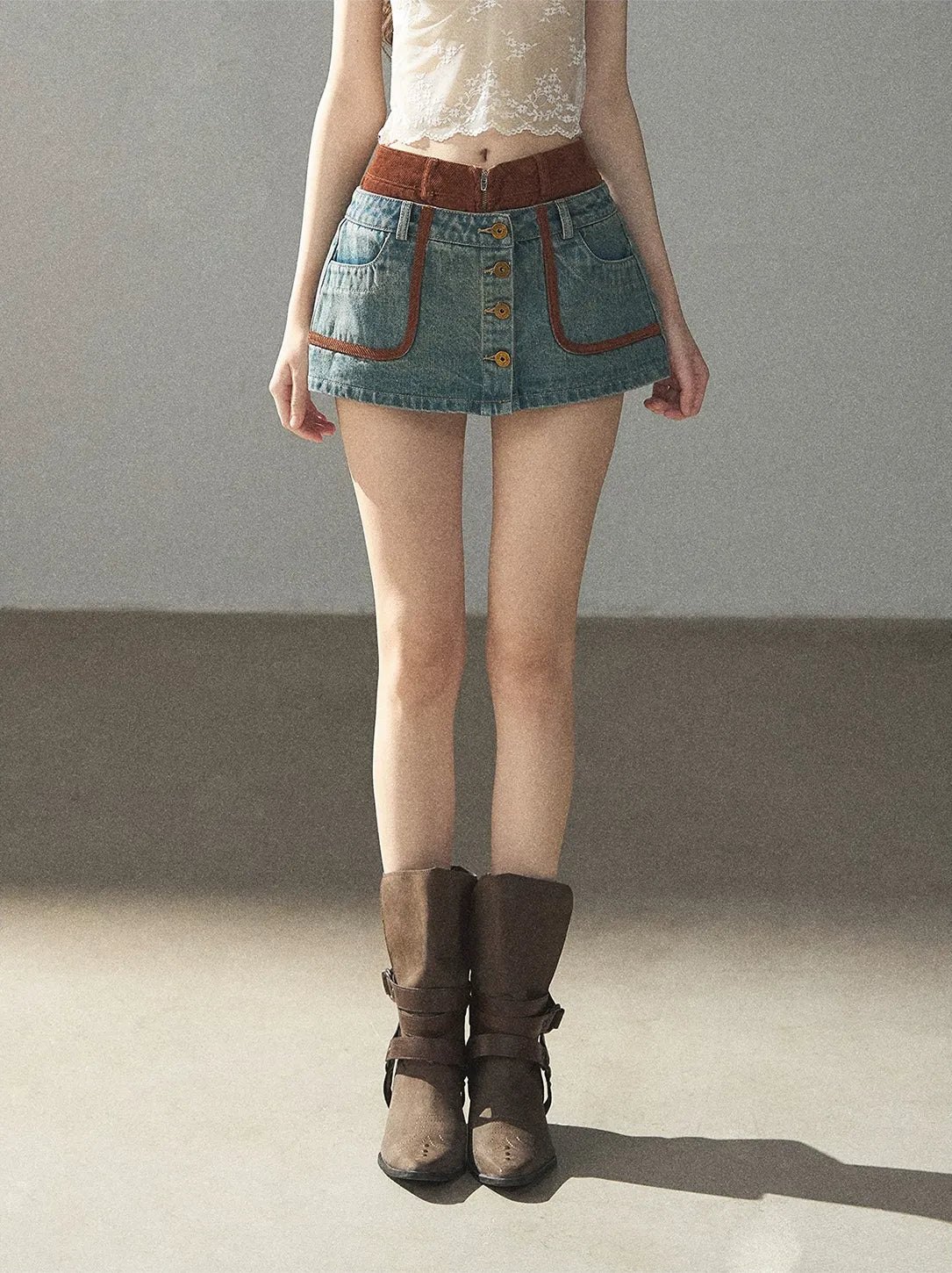 Washed Denim Jacket Skirt Set