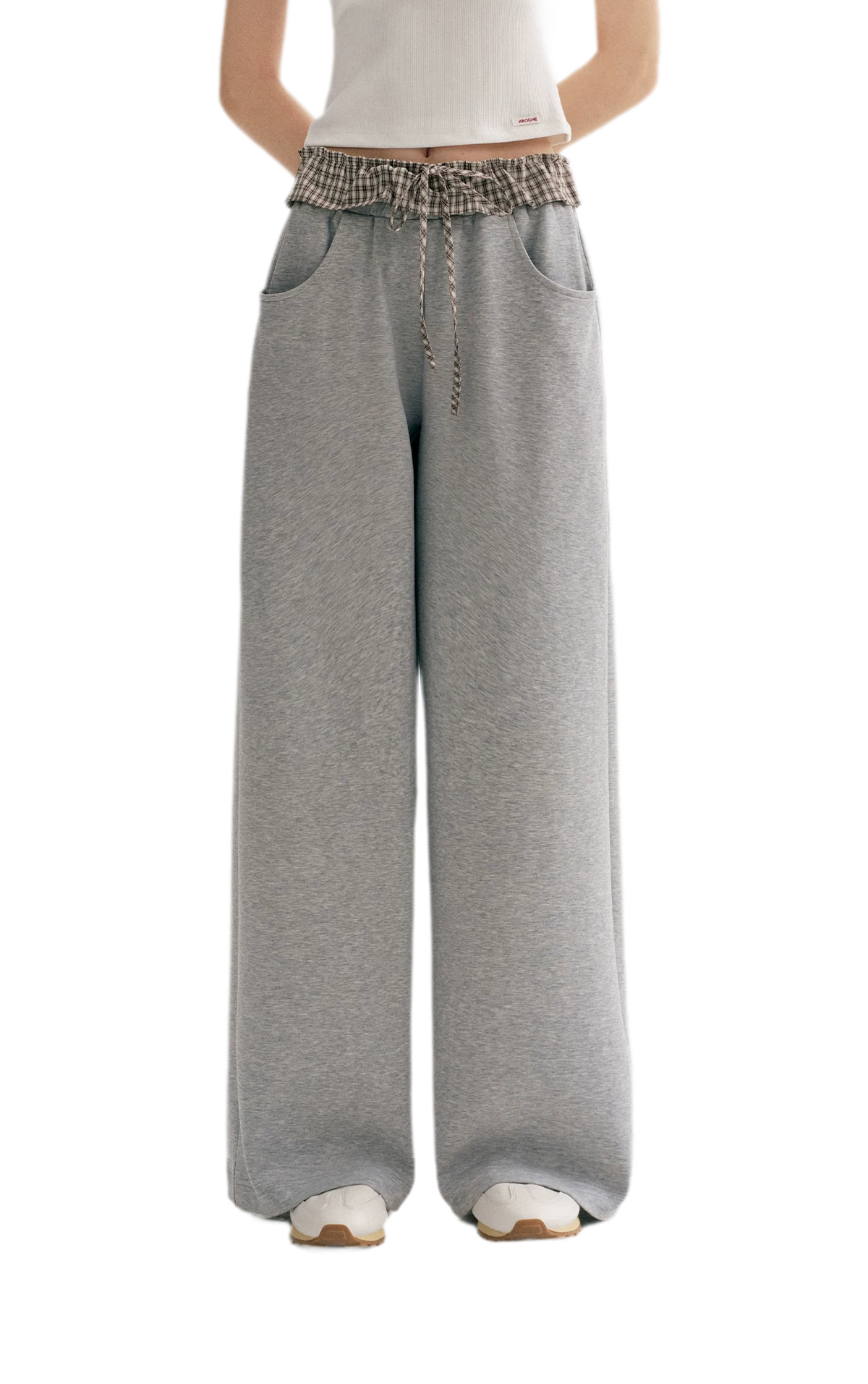 Contrast Plaid Wide Sweatpants