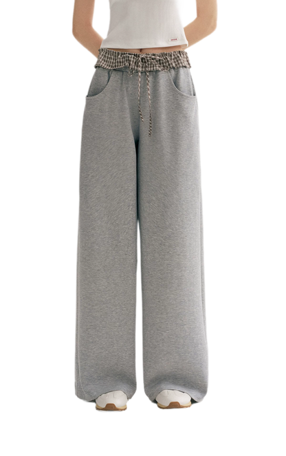 Contrast Plaid Wide Sweatpants