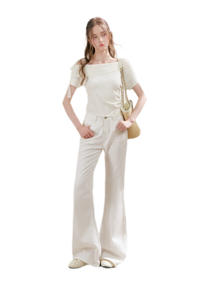 Lace Trim Ruched Knit Top