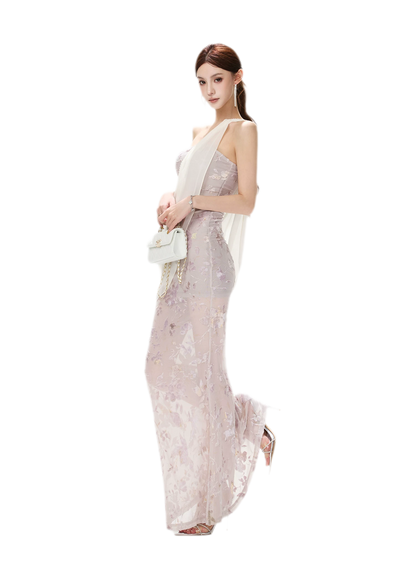 Flocked Floral Mermaid Dress