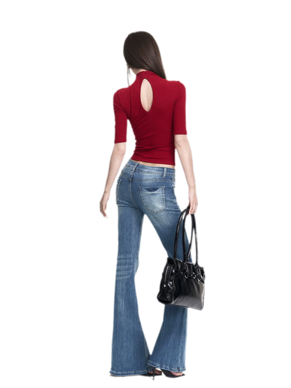 Red Mock Neck Tee