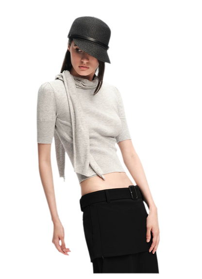 Wool-Blend Scarf-Neck Knit Top