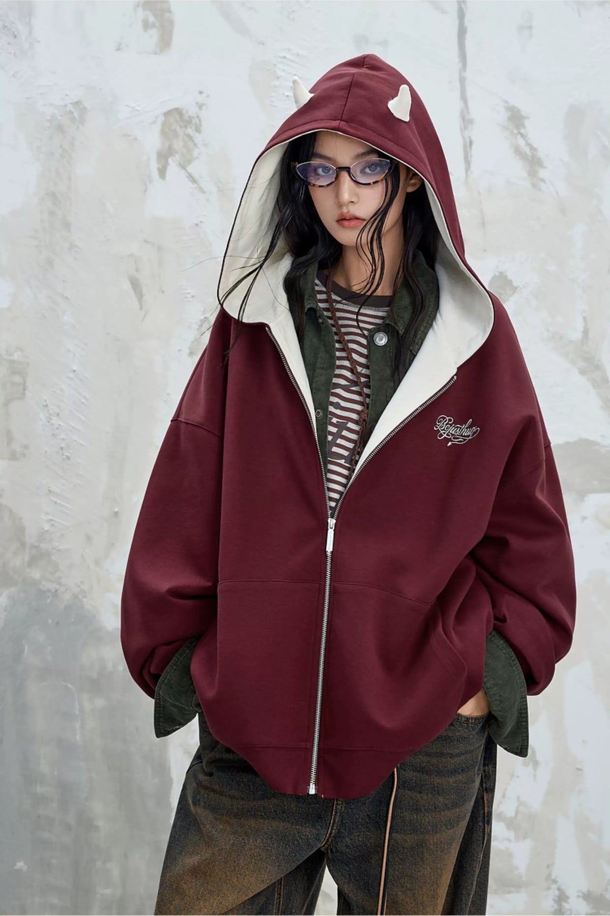 Oversized Devil Hooded Zip Jacket