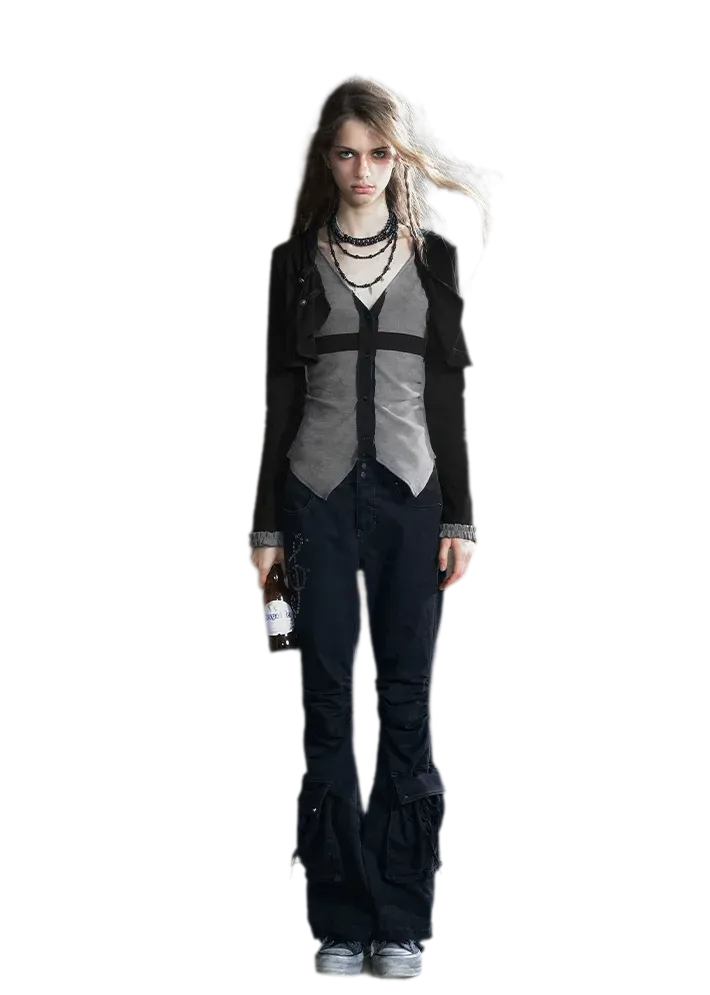 Faux Two-Piece Knit Cardigan