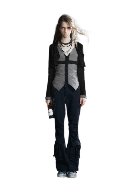 Faux Two-Piece Knit Cardigan