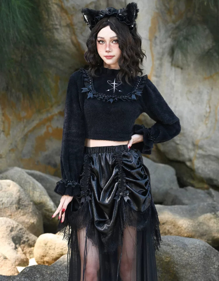 Faux Mink Cropped Knit Sweater