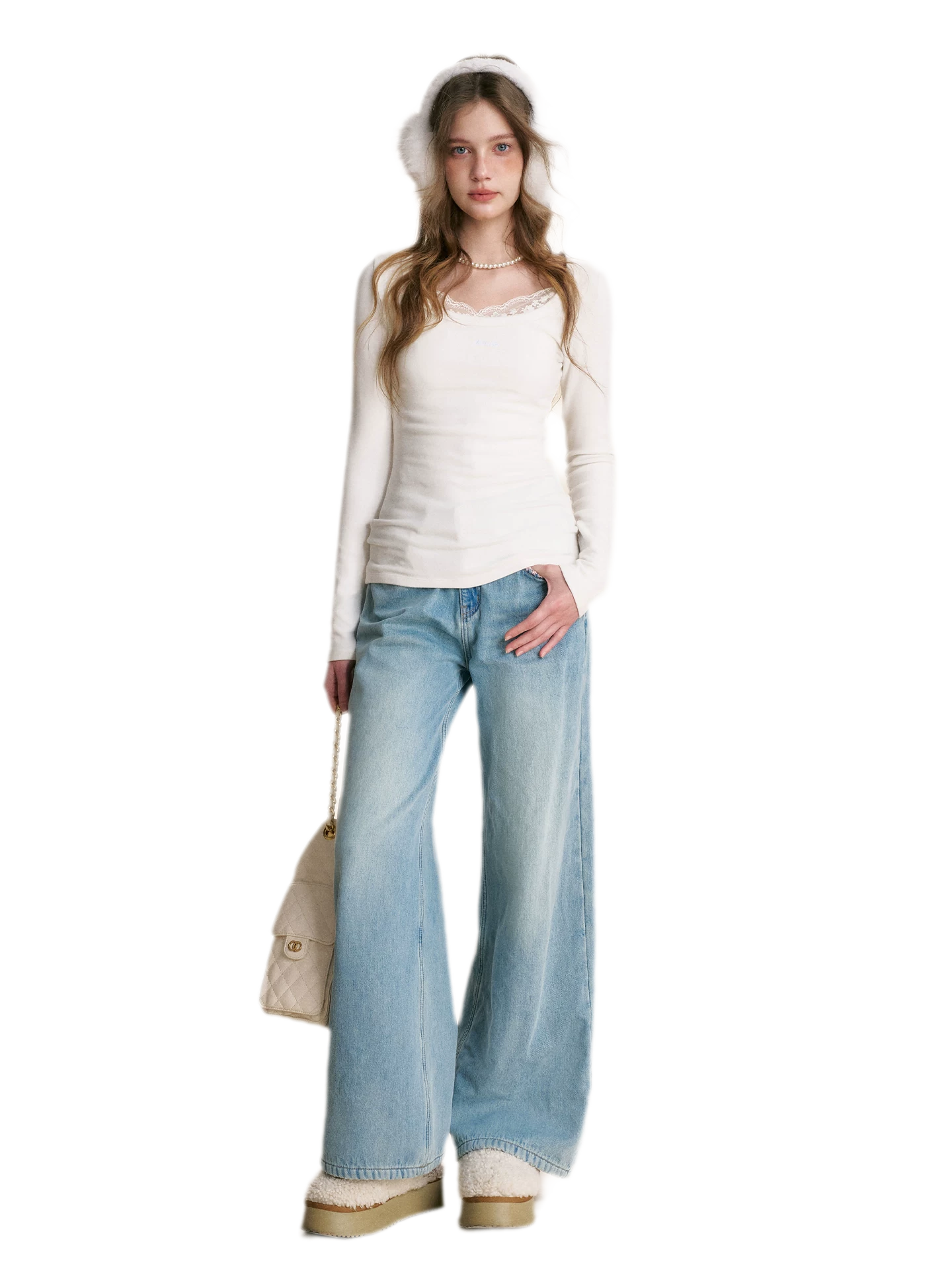 تي شيرت ضيق طويل الأكمام من Deer Velvet