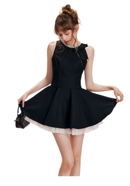 Beaded Bow A-Line Dress
