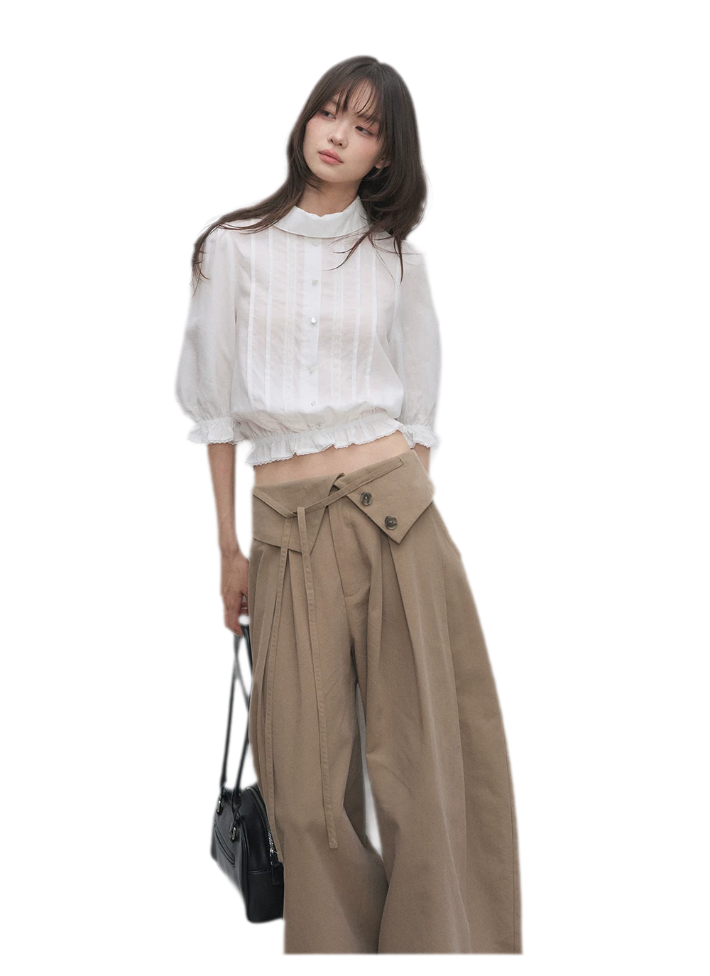 Lyocell Ruffle Cropped Blouse