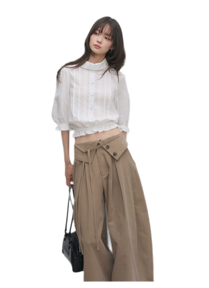 Lyocell Ruffle Cropped Blouse