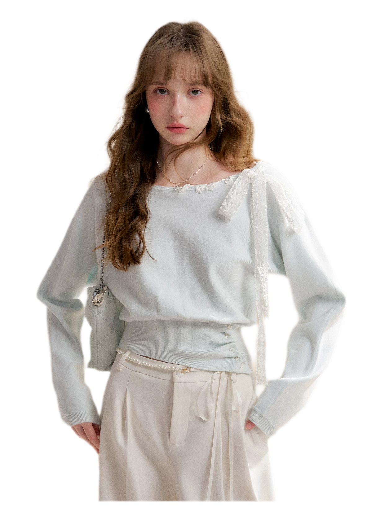 Lace Strap Shoulder Knit Top