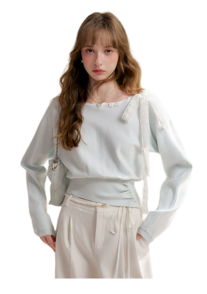 Lace Strap Shoulder Knit Top