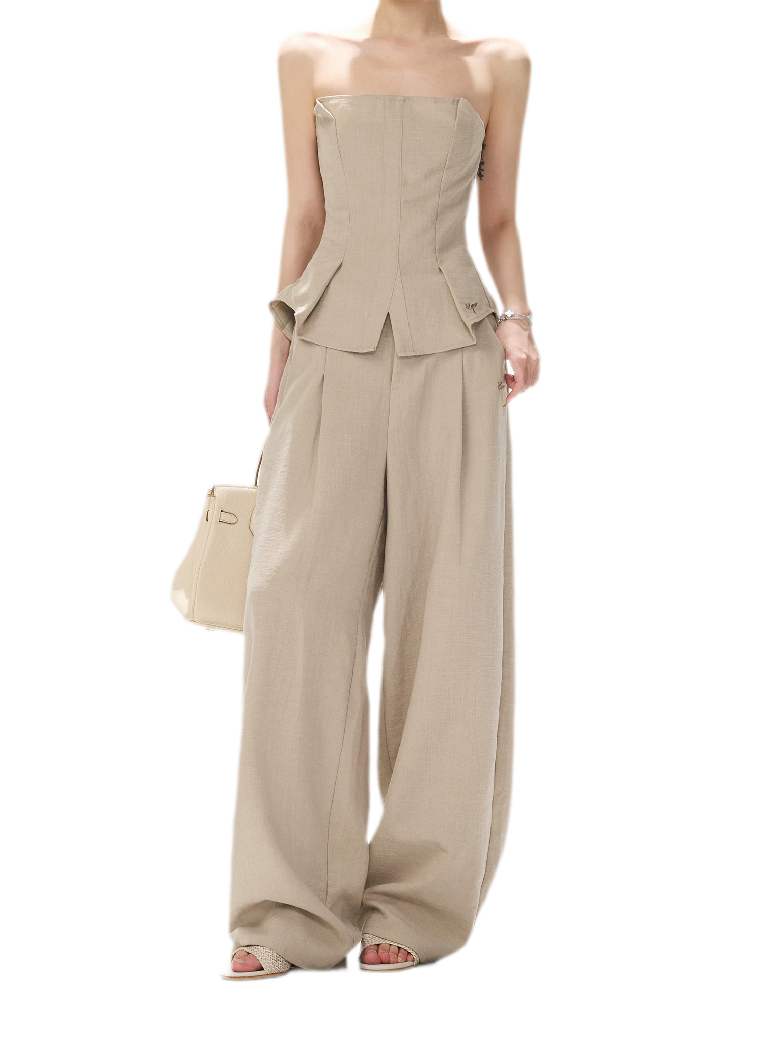Pleated Ruffle Bustier Trouser Set