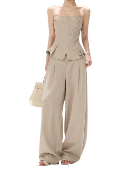 Pleated Ruffle Bustier Trouser Set